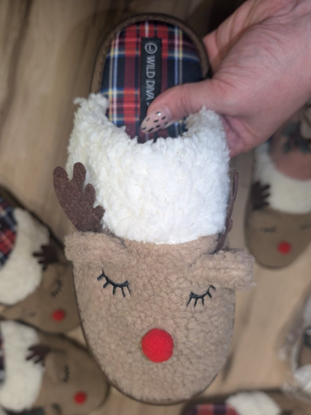 Rudolph Sherpa Slippers Cozy Reindeer Christmas House Shoes Women‎ S–XL - Picture 2 of 7